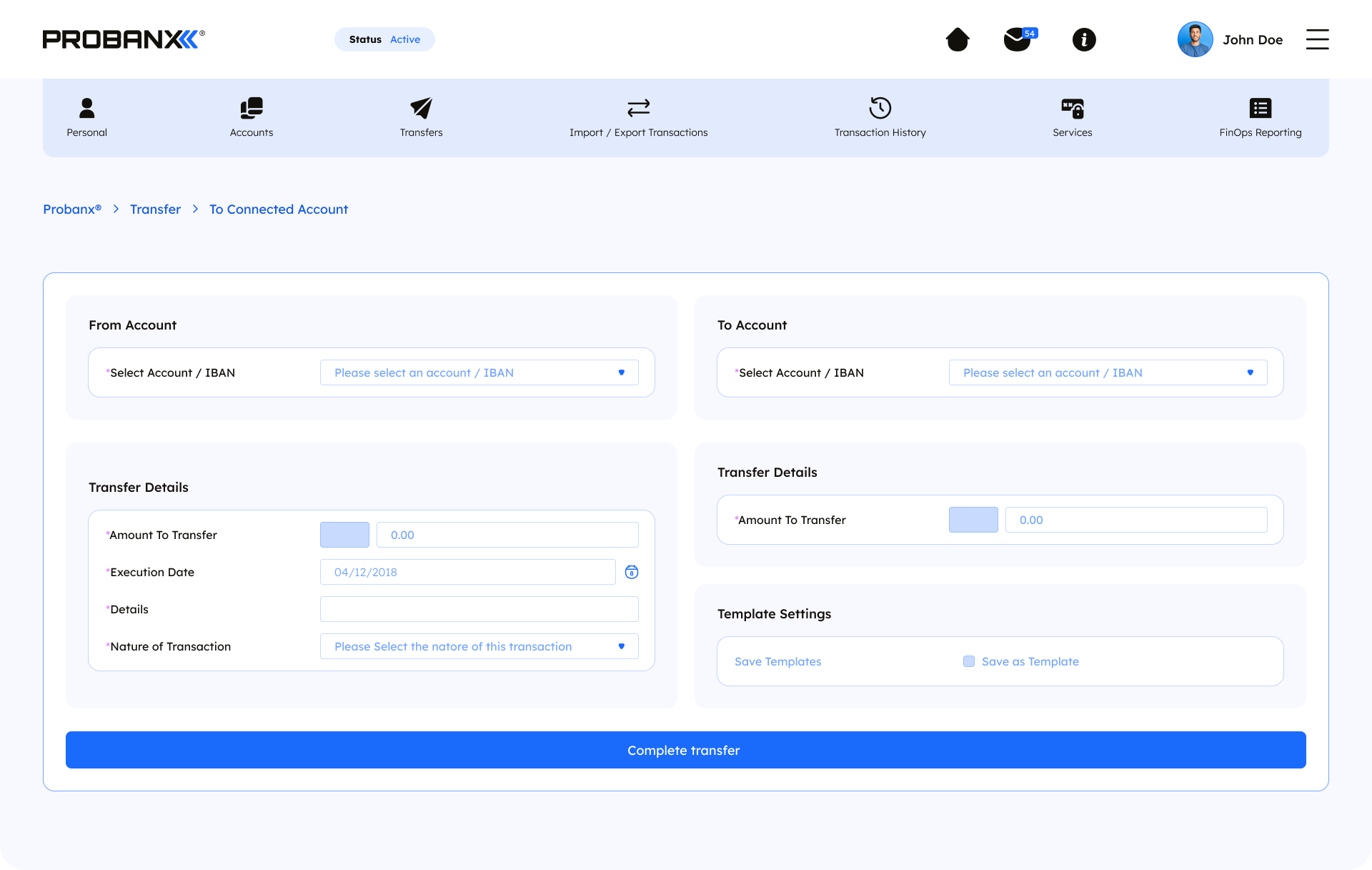 Probanx - Transfers Page - with cta